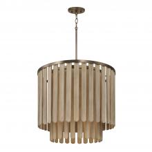  355651DR - 5-Light Pendant in Dark Brass with Handcrafted Mango Wood in Nordic Grey Stain