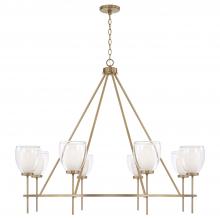  455981AD - 8-Light Ring Chandelier in Aged Brass with Layered White and Clear Glass