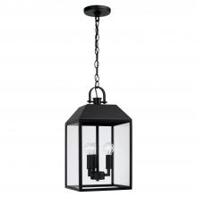  953434BK - 3-Light Outdoor Square Rectangle Hanging Lantern in Black with Clear Glass