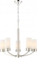  60/6225 - Denver - 5 Light Chandelier with Satin White Glass - Polished Nickel Finish