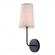  IWF2039B01BK - Oakly 5.5 in. 1 Light Black Sconce with White Fabric Shade