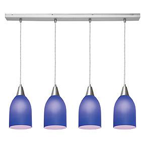 Four Light Brushed Steel  Cobalt Blue Glass Island Light