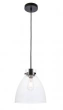  LD5029D11BK - Frey 1 Light Black and Clear Glass Pendant