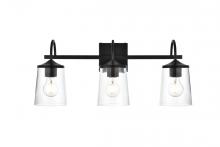  LD7313W24BLK - Avani 3 Light Black and Clear Bath Sconce