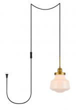  LDPG6257BR - Lyle 1 Light Brass and Frosted White Glass Plug in Pendant