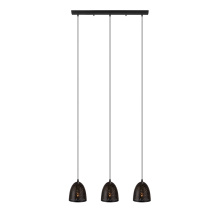 Eglo 202264A - 3 LT Linear Pendant w/ Matte Black Finish & Matte Black & Gold Metal Shades