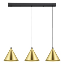 Eglo 99592A - 3 LT Linear Pendant w/ Black Finish & Brushed Brass Metal Shades